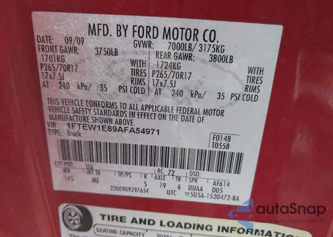 2010 Ford F-150 Xlt из США, поврежденный, VIN 1FTEW1E89AFA54971